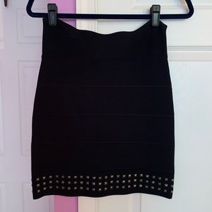 BCBGMaxAzria black studded bandage skirt